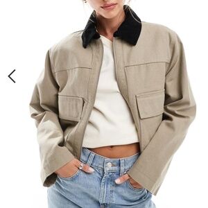NWOT ASOS DESIGN cropped pocket canvas jacket in stone